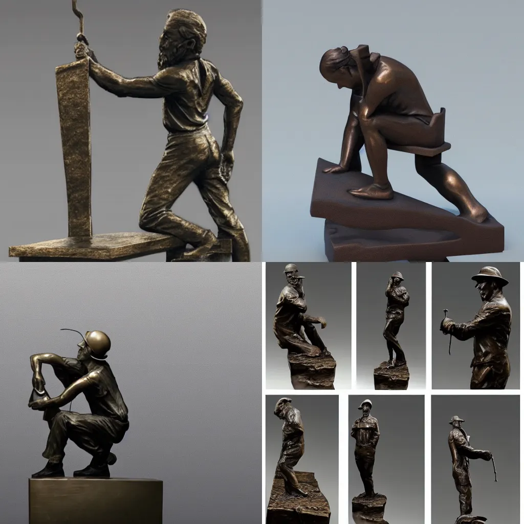 Prompt: A bronze sculpture of an architect designing a skyscraper, 4K HD trending on artstation