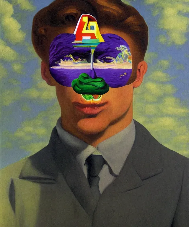 Image similar to adam thielen painting by rene magritte, surreal