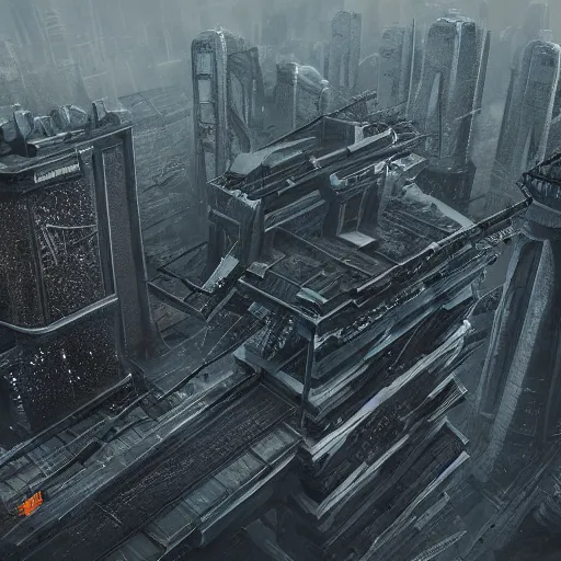 Image similar to dystopian totalitarian regime concrete megacity, depressing, artstation