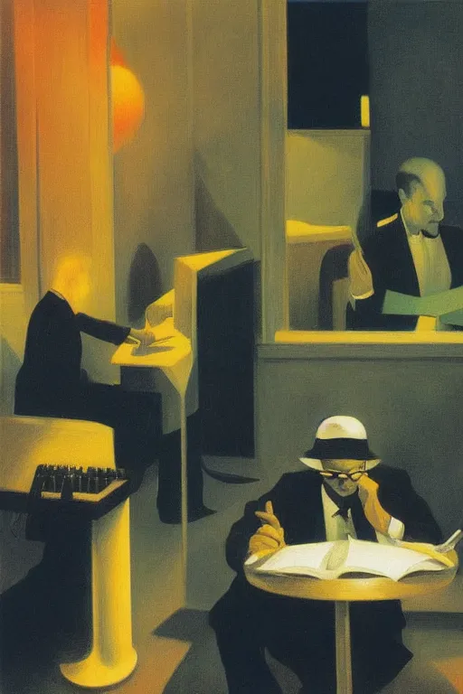 Prompt: a Jazz and Beatnik Poetry reading on night club, Edward Hopper and James Gilleard, Zdzislaw Beksisnski, highly detailed