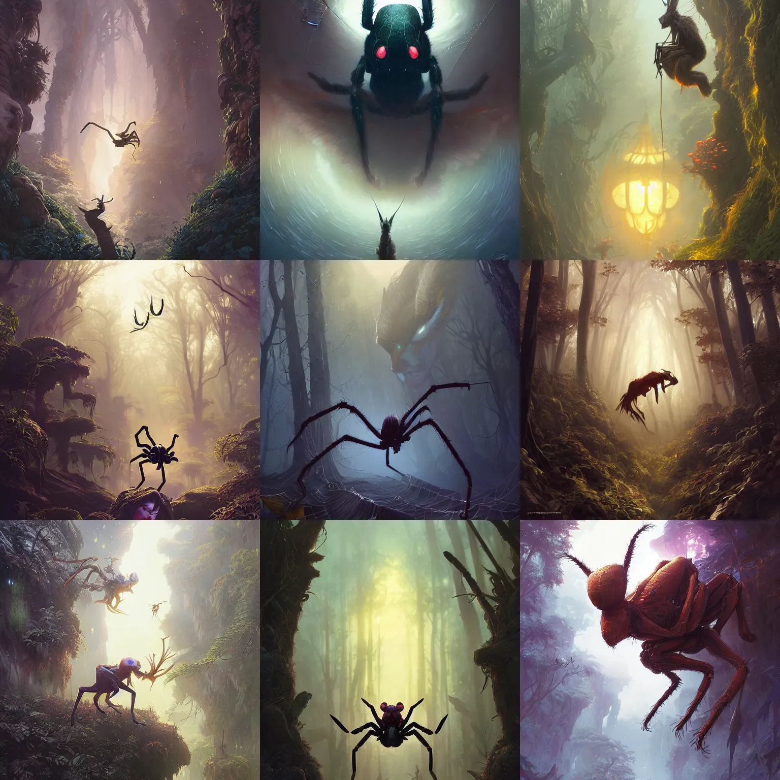 Prompt: a spider kangaroo, stephen bliss, unreal engine, fantasy art by greg rutkowski, loish, rhads, ferdinand knab, makoto shinkai and lois van baarle, ilya kuvshinov, rossdraws, tom bagshaw, alphonse mucha, global illumination, radiant light, detailed and intricate