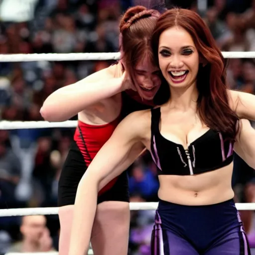 Image similar to Amouranth wrestling Sasha Banks