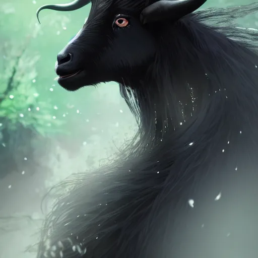 Image similar to portrait ofthe black goat of the woods with a thousand young, anime fantasy illustration by tomoyuki yamasaki, kyoto studio, madhouse, ufotable, square enix, cinematic lighting, trending on artstation