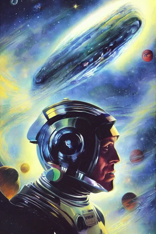 Image similar to the milky way galaxy, art by william rotsler and joe jusko and peter andrew jones, trending on artstation, front lighting, 2 0 0 1 : a space odyssey, multiple exposure, scifi, tachism