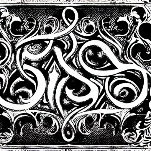Image similar to black metal typography, gothic, flourish, black and white, high detail, 4 k