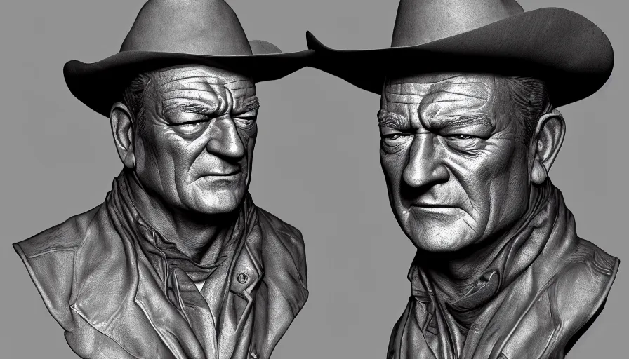 Prompt: Bust of John Wayne, hyperdetailed, artstation, cgsociety, 8k