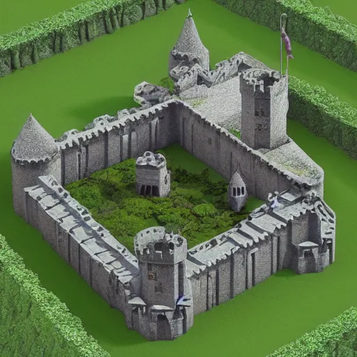 Image similar to medieval castle in a jungle, 3 d, isometric, low poly, courtyard