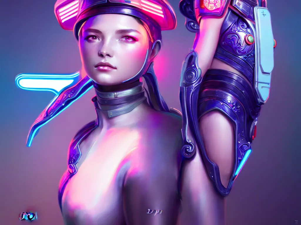 Image similar to portrait futuristic mercury police uniform female, in a future huge spaceship internal, neon light, ssci - fi and fantasy, intricate and very very beautiful and elegant, highly detailed, digital painting, artstation, concept art, smooth and sharp focus, illustration, art by tan zi and ayanamikodon and alphonse mucha and wlop