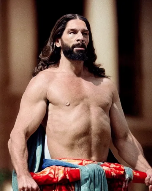 Image similar to vince mcmahon as jesus. photographic, photography