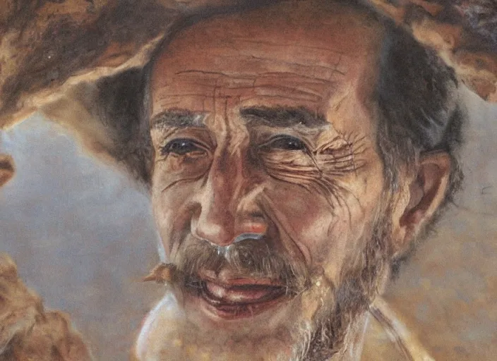 Image similar to a highly detailed cave painting portrait of a dentist, james gurney, james jean