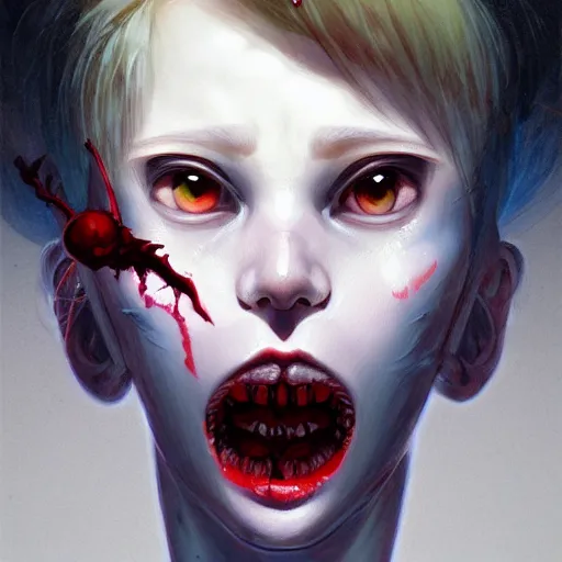 Image similar to prompt : vampire character portrait soft light painted by james jean and katsuhiro otomo and erik jones, inspired by evangeleon anime, smooth face feature, intricate oil painting, high detail illustration, sharp high detail, manga and anime 1 9 9 9