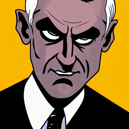 Prompt: solid glowing eyes, digital portrait of secretary of denis mcdonough face with solid glowing eyes, cover art of graphic novel, evil laugh, menacing, Machiavellian puppetmaster, villain, simple style, solid colors, clean lines, clean ink, trending on artstation