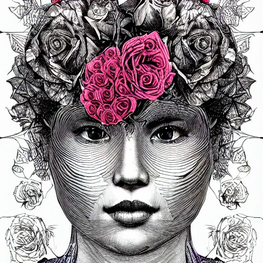 Image similar to the anatomy of a head of lettuce with roses that resemble a beautiful teen girl, an ultrafine detailed illustration by james jean, intricate linework, bright colors, final fantasy, behance contest winner, vanitas, angular, altermodern, unreal engine 5 highly rendered, global illumination, radiant light, detailed and intricate environment