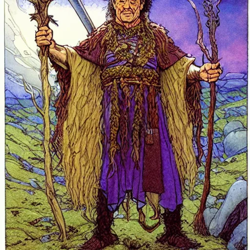 Image similar to a realistic and atmospheric high fantasy portrait of bill murray as a mystical druidic warrior wizard doing an arcane pagan ritual by rebecca guay, michael kaluta, charles vess and jean moebius giraud