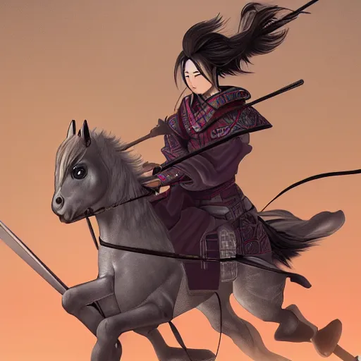 Prompt: female samurai riding a pegasus，cg，artstation，8k