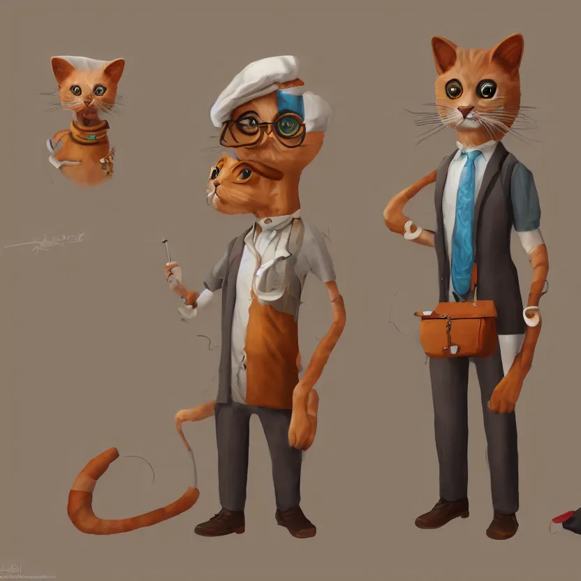 Image similar to anthropomorphic cat scientist, stylized, trending on artstation, 4 k, digital painting