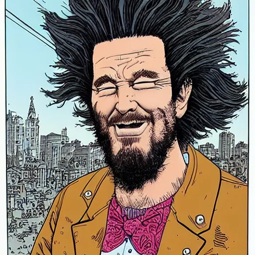 Image similar to close up portrait of goth guy with wild hair, by geof darrow, geof darrow art,