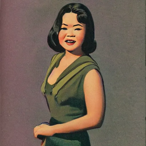 Image similar to Kelly Marie Tran portrait, color vintage magazine illustration 1950