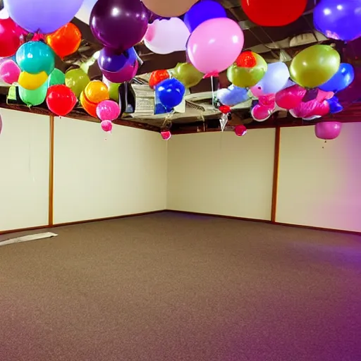 Image similar to photo of the backrooms liminal space with balloons