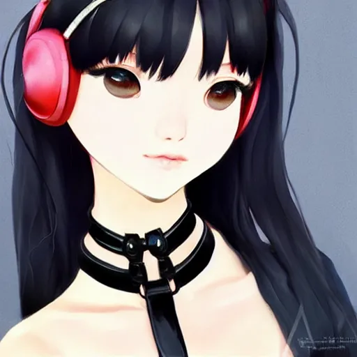 Prompt: realistic beautiful gorgeous natural cute Blackpink Lalisa Manoban black hair fur black cat ears, wearing white camisole summer outfit, headphones, black leather choker artwork drawn full HD 4K highest quality in artstyle by professional artists WLOP, Aztodio, Taejune Kim, Guweiz on Pixiv Instagram Artstation