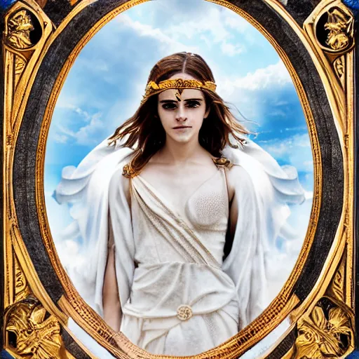 Image similar to Emma Watson as a Greek Goddess, Sony a7R IV, symmetric balance, polarizing filter, Photolab, Lightroom, 4K, Dolby Vision, Photography Award