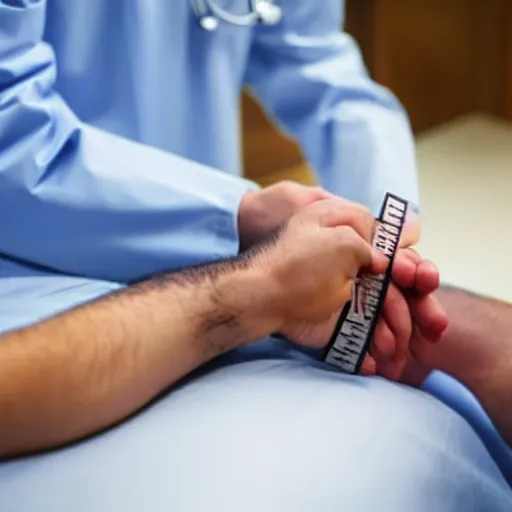 Prompt: A doctor measuring a male patient's blood pressure