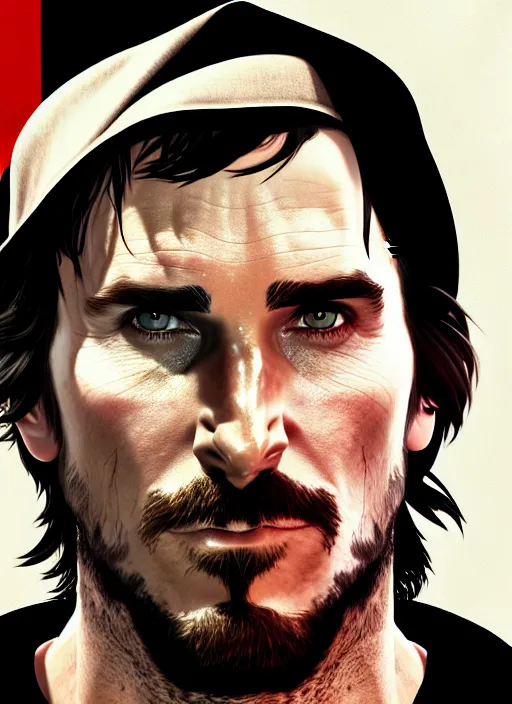 Image similar to portrait of Christian Bale in the style of GTA 5 cover, cinematic lighting + masterpiece, trending on artstation