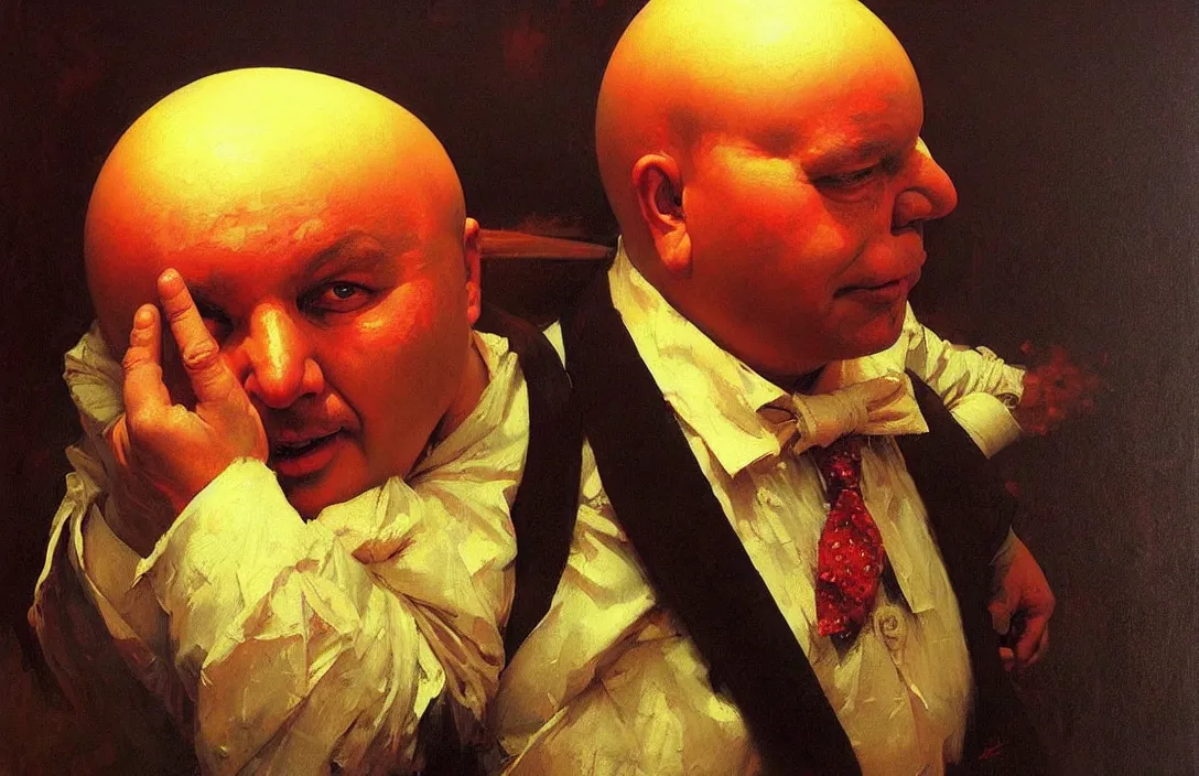 Image similar to portrait of humpty dumpty!!!!!!!!!!!!!!!!!!!!!!!!!!!, detailed face, detailed painting,, epic lighting, by ilya repin, phil hale and kent williams