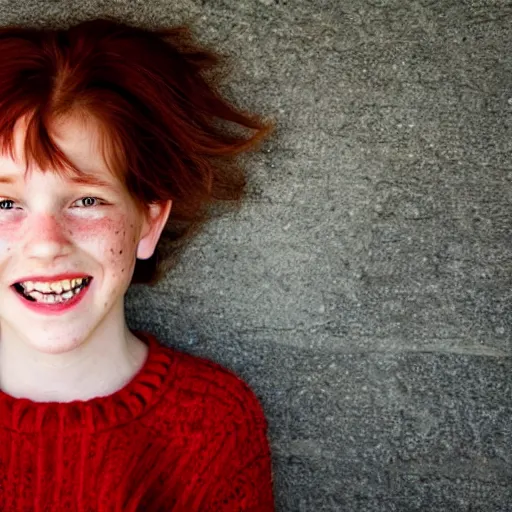 Image similar to A Swiss French Red Haired Girl With small amount of Freckles and a happy smile :: Symmetrical Portrait