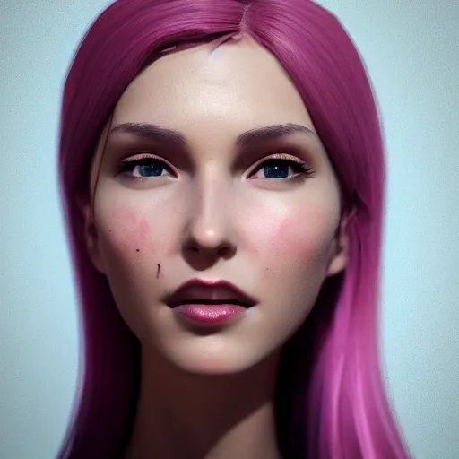 Image similar to the most beautiful woman in the world, in the style of Julia Razumova, beautiful, happy expression, cheery, unreal engine, octane rendering, 8k, closeup headshot, smooth, trending on artstation, digital illustration, pink hair