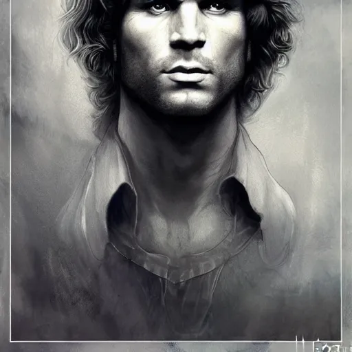 Prompt: jim morrison character portrait, lean face, cinematic lighting, glowing grey eyes, hyper-detailed, 4k, high resolution, in the style of Charlie Bowater, Tom Bagshaw, single face, symmetrical, headshot photograph, insanely detailed and intricate, beautiful, elegant, watercolor, cinematic, portrait, Raphaelite, headroom, Pierre-Auguste Renoir