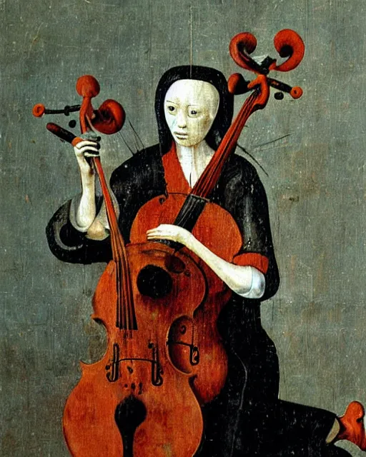Image similar to a female cellist by Hieronymous Bosch