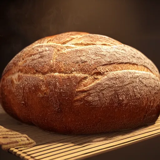 Prompt: A highly detailed render of bread, realistic shadows, realistic lighting, realistic smoke, 4k, rendered by Octane, Look at all that detail!, Amazing!