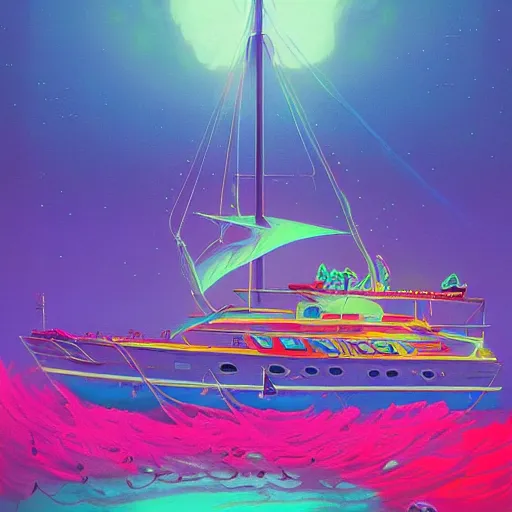 Prompt: psychedelic yacht party by simon stalenhag