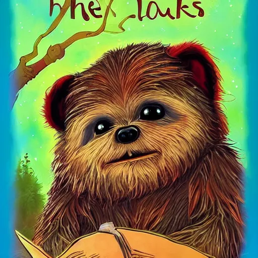 Image similar to cute ewok childrens book cover, colourful, digital art