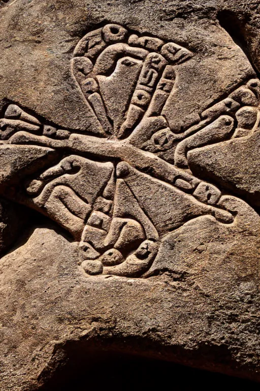 Image similar to 4 k photography of petroglyphs representing crosses, sauwastica, wifi symbol on a cave