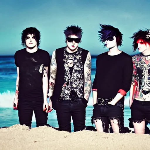 Image similar to holiday photos of My Chemical Romance on holiday at the beach