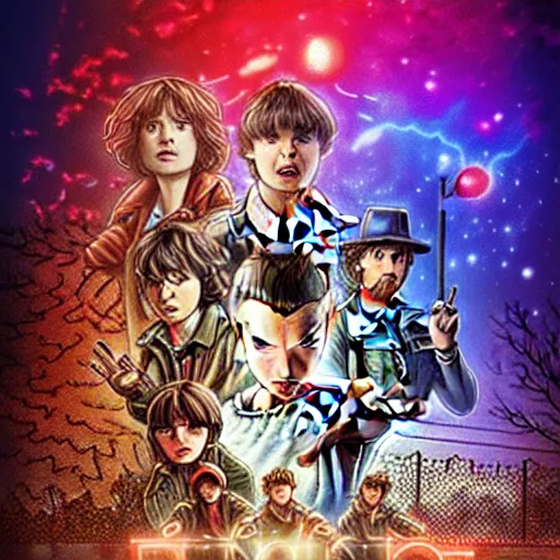 Prompt: Stranger Things the anime, key visual, red glow aesthetic