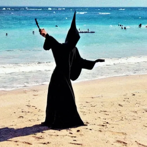 Prompt: expecto patronum on the beach