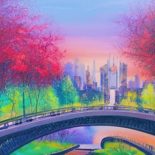 Image similar to Beautiful city of the future in harmony with nature. Nice colour scheme, soft natural colour. Beautiful detailed painting by Lurid. (2022)