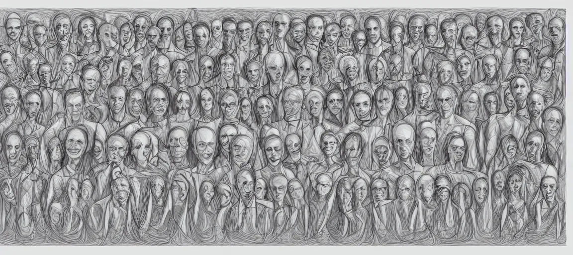 Prompt: symmetry! portrait of multiple human silhouettes, laughing posing meeting, video, sound, text, graphics, mooc, organic and intricate, elegant, highly detailed, concept art, smooth lines, sharp focus, illustration, shadows, drawn with thin colored pencils on white, 8 k