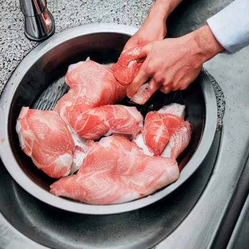 Image similar to man washing raw chicken in the sink