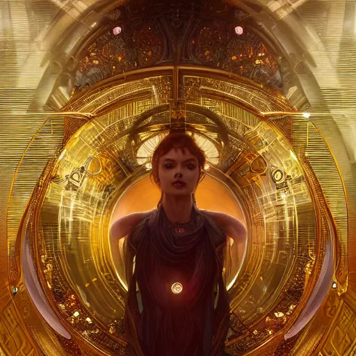 Prompt: hyper realistic golden quantum computer the size of a city , art by artery and Greg Rutkowski and alphonse mucha, sci-fi, fantasy, intricate, ornate, very very beautiful, elegant, highly detailed, digital painting, artstation, concept art, smooth, sharp focus, masterpiece , post-processing.