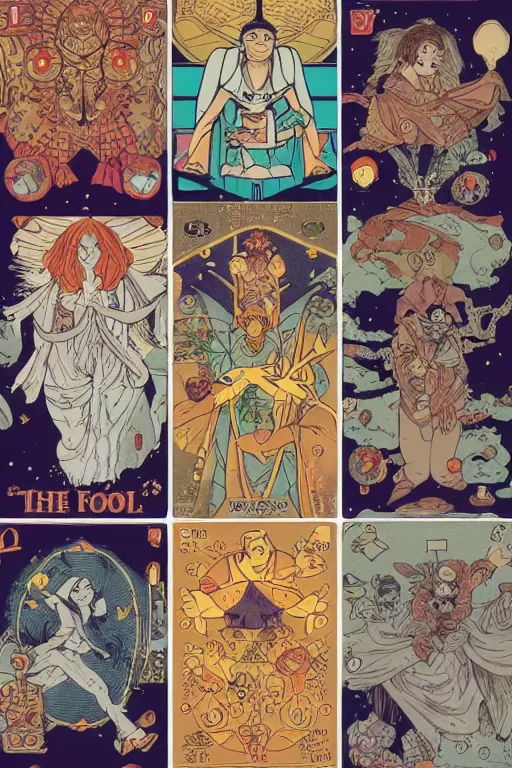 Image similar to the fool, tarot, satoshi kon, ethereal, major arcana, laurie greasley, unconscious, illusions, intuition