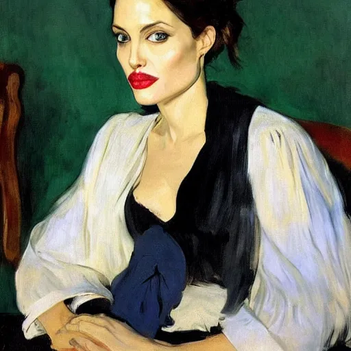 Prompt: a true-to-life portrait of Angelina Jolie painted by Édouard Manet