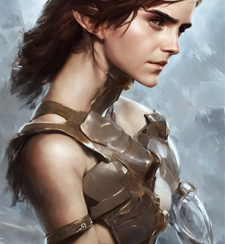 Image similar to fully body fashion model fantasy emma watson wearing military armor long dark hair beautiful bone structure symmetrical facial features intricate elegant digital painting concept art smooth sharp focus illustration from Metal Gear by Ruan Jia and Mandy Jurgens by Artgerm by William-Adolphe Bouguerea