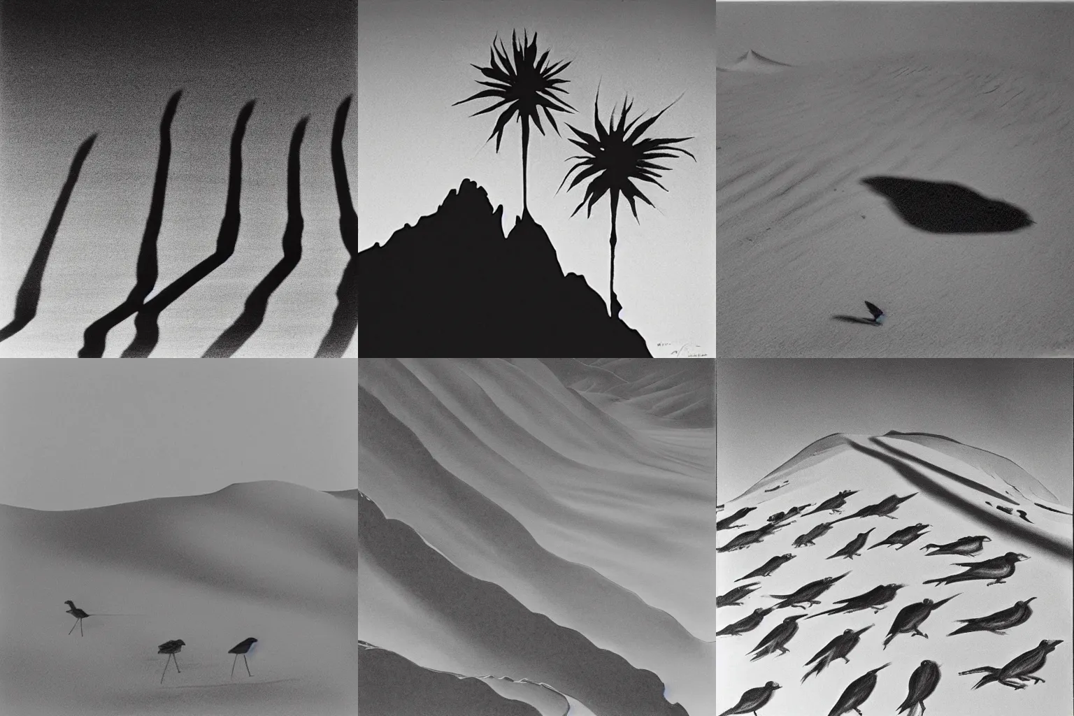 Prompt: shadows of indignant desert birds, pencil drawing by ansel adams