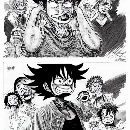 Image similar to [ luffy mustache ] ( by kim jung gi ) ( by george morikawa ) ( by kentaro miura ) ( by eiichiro oda )