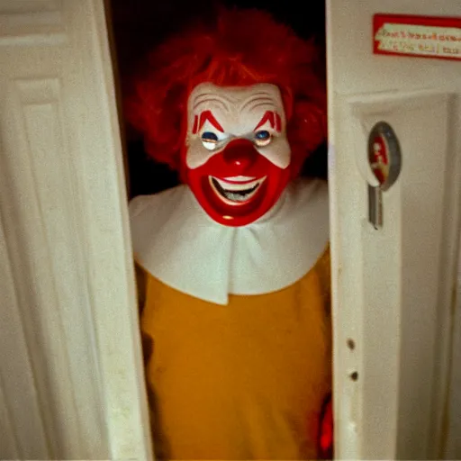 Prompt: A still of Ronald McDonald in The Shining (1980)