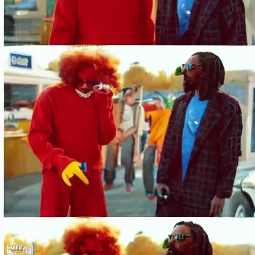 Prompt: ronald mcdonald smoking blunts with snoop dogg, cinematic